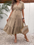 Button Front Ruffle Hem Belted Shirt Dress