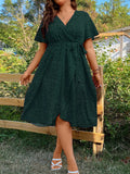 Polka Dot Print Butterfly Sleeve Belted Dress