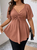 Twist Front Butterfly Sleeve Peplum Schiffy Tee