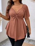 Twist Front Butterfly Sleeve Peplum Schiffy Tee