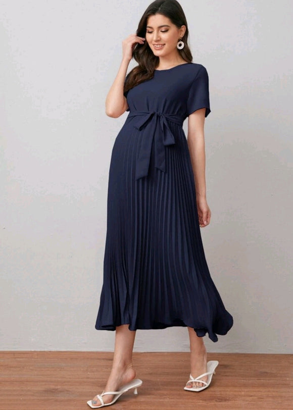 Self Belted Pleated Dress