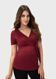 Maroon Maternity Wrap Tie Front Top