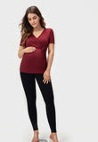 Maroon Maternity Wrap Tie Front Top