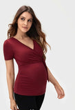 Maroon Maternity Wrap Tie Front Top