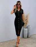 V Neck Button Front Twist Dress