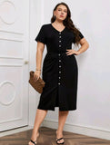 V Neck Button Front Twist Dress