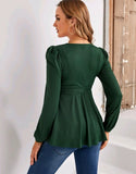 Green Cross Wrap Rib-knit Belted Tee