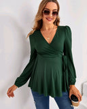 Green Cross Wrap Rib-knit Belted Tee