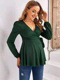 Green Cross Wrap Rib-knit Belted Tee