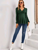 Green Cross Wrap Rib-knit Belted Tee