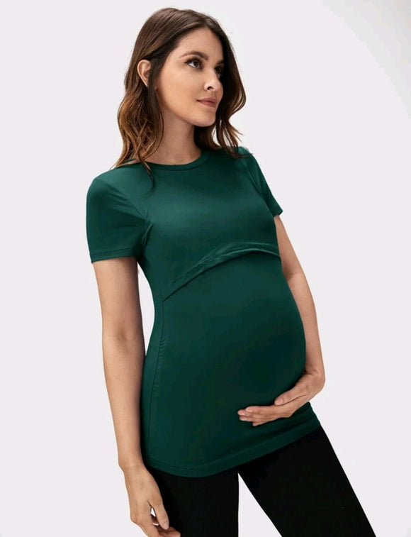 Green Maternity Solid Nursing Tee