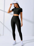 Black Solid Seamless High Stretch Crop Tee & Leggings