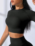 Black Solid Seamless High Stretch Crop Tee & Leggings