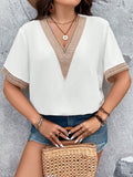 Plus Contrast Lace V Neck Blouse