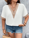 Plus Contrast Lace V Neck Blouse