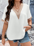 Plus Contrast Lace V Neck Blouse