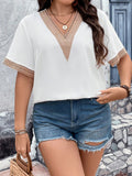 Plus Contrast Lace V Neck Blouse