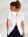 White Split Back Asymmetrical Hem Sports Tee