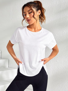 White Split Back Asymmetrical Hem Sports Tee