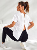 White Split Back Asymmetrical Hem Sports Tee