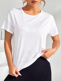 White Split Back Asymmetrical Hem Sports Tee