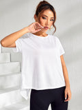 White Split Back Asymmetrical Hem Sports Tee