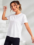 White Split Back Asymmetrical Hem Sports Tee